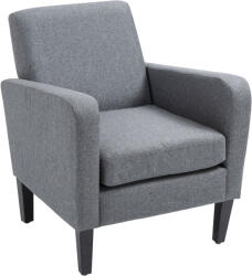 HOMCOM Fotoliu de o persoana, Fotoliu de relaxare, Fotoliu capitonat cu picioare din lemn, Material textil aspect de in, 66 x 72 x 74 cm, Gri deschis | Aosom Romania (839-001)