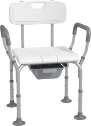 HOMCOM Scaun Baie cu Spătar și Brațe, Toaletă cu Înălțime Reglabilă, Scaun Toaletă cu Plăcuță de Picior, 53, 5x46x70-82, 5 cm, Alb | Aosom Romania (713-136V00WT)