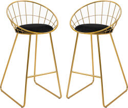 HOMCOM Set 2 Scaune Bar Înalte, Design Modern, Pernă Catifea, Poliester și Metal, Negru și Auriu, Confortabil | Aosom Romania (835-431)