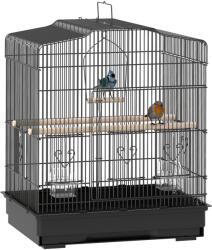 PawHut Colivie pentru Păsări 46, 5x36x59 cm cu 2 Boluri 2 Suporturi Leagăn Tavă Detașabilă și Cadru de Oțel Negru | Aosom Romania (D10-018V03BK)