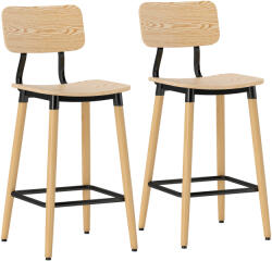 HOMCOM Lot de 2 tabureți de bar cu spatar, înalțime reglabilă și repose-pieds structură din oțel înălțime 94 cm, lemn natural | Aosom Romania (83A-254V00ND)
