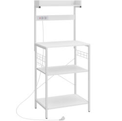 HomCom Etajeră de bucătărie cu 2 prize Raft pentru cuptor cu microunde Raft reglabil Cârlige 60x42x137 cm Alb | Aosom Romania (801-323V92WT)