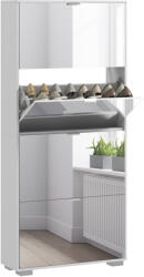 HomCom Dulap pentru Depozitarea Încălțămintei cu Uși, Oglindă și 3 Sertare Rabatabile, 76x26x168 cm, Alb | Aosom Romania (837-487V00WT) Pantofar
