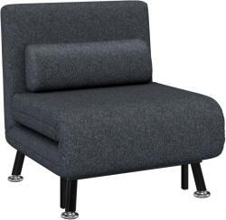 HOMCOM Fotoliu Pat 3 în 1 cu Spătar Reglabil pe 5 Nivele și Pernă, Canapea Pat Pliabilă, 75x70x75 cm, Gri Închis | Aosom Romania (833-066V03CG)