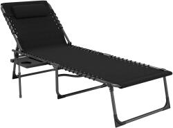 Outsunny Șezlong Pliant cu Spătar Reglabil Tetieră Buzunar Lateral Tavă și Structură din Oțel 190x60x31 cm Negru | Aosom Romania (84G-721V00BK)