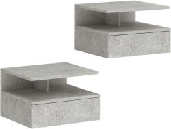 HOMCOM Set de 2 Noptiere Suspendate cu Sertar și Raft Deschis, 35x32x22.5 cm, Gri Ciment | Aosom Romania (831-338V85GY)