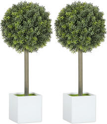 HOMCOM Set 2 mingi buxus artificial formate, 45cm plantă artificială, Plastik Plante Artificiale în Ghiveci | Aosom Romania (830-978V01GN)