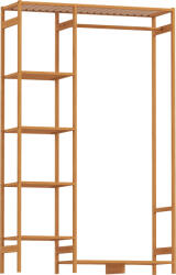 HOMCOM Suport pentru Haine din Bambus cu Rafturi pe 6 Niveluri și Bară pentru Haine, Stender pentru Dormitor și Hol, Design Modern, 90x30x145 cm, Lemn Natural | Aosom Romania (850-250V00ND)