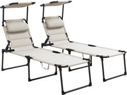 Outsunny Set de 2 șezlonguri pliabile confort sporit spătar parasolar reglabil multipoziții, crem | Aosom Romania (84G-371V00CW)