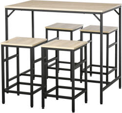 HOMCOM Set Masă de Bar Industrial + 4 taburete cu suport pentru picioare din lemn culoare Stejar Deschis Cadrul negru metalic | Aosom Romania (835-337AK)