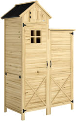 Outsunny Magazie pentru Unelte cu 2 Zone, Rafturi Reglabile și Fereastră, din Lemn de Brad, 106x57x167 cm, Culoare Naturală | Aosom Romania (84H-552V00ND)