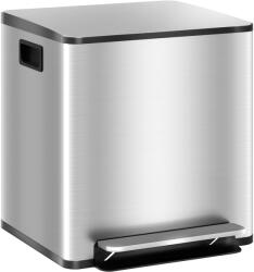 HomCom Coș de Gunoi cu 2 Compartimente de 15L cu Pedală, și Capac Silențios din Oțel, 41, 8x36, 7x44 cm, Argintiu | Aosom Romania (851-037V00SR) Cos de gunoi