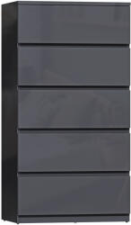 HOMCOM Comodă cu 5 sertare, mobilier de depozitare cu finisaj foarte lucios, închidere amortizată și silențioasă, 53 x 34 x 100 cm, gri | Aosom Romania (831-337V09GY) Comoda