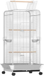 PawHut Cușcă pentru Papagali cu Ruedas Perches Hrănitori și Tavă Detașabilă Pajarera pentru Cacatúas Cotorras 79x73x146cm Gri Deschis | Aosom Romania (D10-101V00LG)