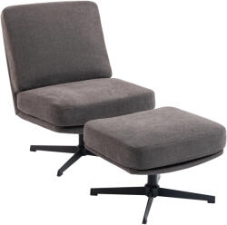 HOMCOM Fotoliu cu taburet rotativ, fotoliu lounge cu aspect de in pentru living, gri închis | Aosom Romania (83B-625V00CG)