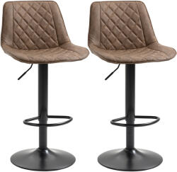 HOMCOM Set de 2 Scaune Înalte de Bar cu Înălțime Reglabilă, Rotative cu Bază din Oțel, 46, 5x51x86-106 cm, Maro Închis | Aosom Romania (835-735V00DR)