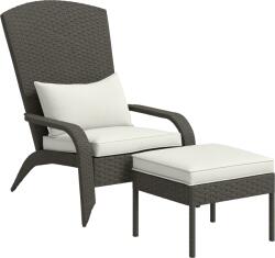 Outsunny Scaun Adirondack cu taburet din rachita pentru terasa, Scaun de exterior pentru semineu cu perne, spatar inalt | Aosom Romania (867-173V01CW)