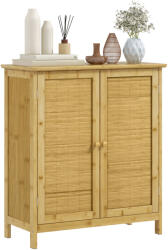 HOMCOM Comodă în Stil Boho din Rattan și Bambus, Dulap cu 2 Uși și Raft Interior, 60x27x67.5 cm, Lemn Natural | Aosom Romania (839-981V00ND) Bufet