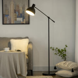 HomCom Lampadar de podea pentru living 40 W înălțime ajustabilă, abajur și braț pivotant, comutator la picior, soclu E27, negru | Aosom Romania (B31-335BK)