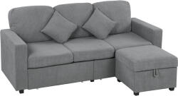 HOMCOM Divan 3 Locuri cu Pouf de Depozitare din Velur cu Nervuri 196x139x85 cm, Gri | Aosom Romania (83B-412V00LG) Canapea
