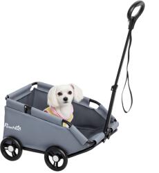 PawHut Poussette pentru câini poussette câine mic pliabilă cu 4 roți, cu bară de împingere reglabilă 53 x 45 x 28 cm gri | Aosom Romania (D00-205V00GY)