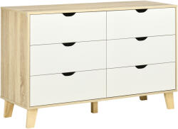 HOMCOM Comodă cu 6 Sertare, Mânere Sculptate și Picioare Trapezoidale, 120x40x76 cm, Lemn Natural | Aosom Romania (831-595V00LR) Comoda