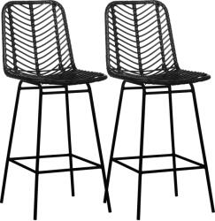 HOMCOM Set de 2 taburete de bar design boem înălțime 66 cm cu suport picioare metalic și ratan PE - negru | Aosom Romania (835-856V00BK)