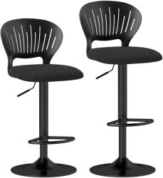 HOMCOM Set HOMCOM de 2 Scaune de Bar Reglabile, Scaune de Bucătărie Înalte din Țesătură Tip In cu Spătar, Suport pentru Picioare și Scaun Moale, Structură din Metal, Scaune de Bar Rotative la 360°, Negru | A