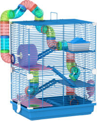 PawHut Cușcă pentru Hamsteri pe 5 Nivele cu Tuburi și Roată din Metal și Plastic Albastru | Aosom Romania (D51-214V00BU)