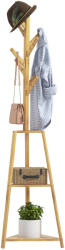 HOMCOM Suport pentru haine din bambus, stand pentru haine cu 8 cârlige și 3 rafturi 46 x 46 x 175 cm natural | Aosom Romania (837-495V00ND)