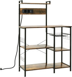 HOMCOM Raft de Bucatarie cu Prize Mutiple, Dulap Bucatarie pentru Microunde cu Rafturi si Cos din Sarma Stil Industrial, 90x42x130cm, Maro (801-319V90RB) Raft