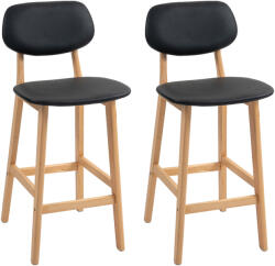 HOMCOM Set 2 Taburete cu Spătar și Tapițerie din Piele Artificială, Taburete Înalte din Lemn, 42x47x92 cm, Negru | Aosom Romania (83A-124V81BK)