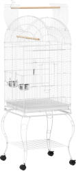 PawHut Cușcă pentru păsări cu roți și raft 51x51x153 cm cu partea superioară rabatabilă, boluri și tavă glisantă, Alb | Aosom Romania (D10-024V01WT)