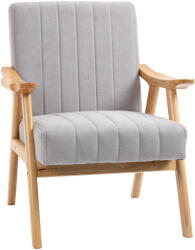 HOMCOM Fotoliu în Design Scandinavian, Catifea, Lemn Masiv, 68 cm x 74 cm x 82 cm, Gri deschis | Aosom Romania (839-591V00LG)