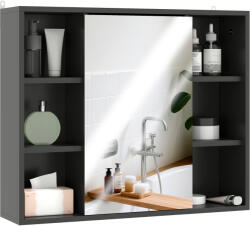 HomCom Dulap cu Oglindă pentru Baie, 3 Rafturi Laterale, Raft Reglabil, MDF și PAL, 60x14, 5x49, 4 cm, Negru și Lemn Natur | Aosom Romania (834-245V00BK)