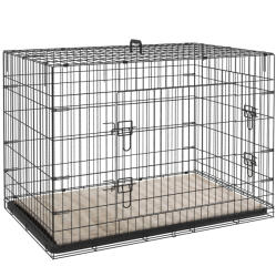 PawHut Cușcă cușcă de transport pliabilă pentru câini cu mână, tavă detașabilă, pernă inclusă 105 x 70 x 75 cm negru | Aosom Romania (D00-034V00BG)