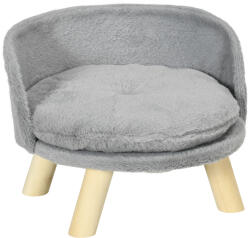 PawHut Canapea Rotundă pentru Câini din Țesătură de Pluș și Lemn cu Pernă Suplimentară din Bumbac, Ø40, 5x33 cm, Gri | Aosom Romania (D04-257V00GY)