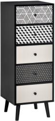 HOMCOM Mobila Comoda cu 5 sertare Fantezie Geometrica, Mobilier modern pentru camera și hol, dimensiune 39.5x39.5x110 cm culoare Negru Gri (831-363) Comoda