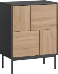 HOMCOM Sideboard cu uși push-to-open, dulap pentru sufragerie cu picioare metalice, dulap de bucătărie, MDF, Negru+lemn natural | Aosom Romania (83B-524V90BK) Comoda