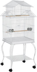 PawHut Colivie pentru Păsări cu Roți Colivie Mare cu Suport și Raft pentru Nimfă Conură de Soare 50x49x137 cm Alb | Aosom Romania (D10-076WT)