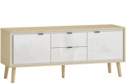 HomCom Dulap TV, pentru televizoare până la 140 cm, 2 uși lucioase, 2 sertare silențioase, 120 x 35 x 50 cm, alb | Aosom Romania (83B-495V00WT)