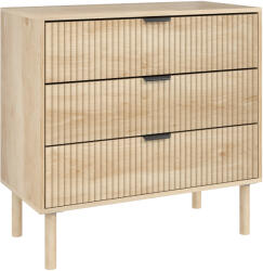 HOMCOM Comodă cu 3 Sertare, Picioare din Lemn Masiv și Design Canelat, 80x40x77, 5 cm, Lemn Natural | Aosom Romania (831-950V80AK) Comoda