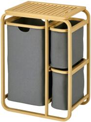 HOMCOM Coș de rufe cos de depozitare coș de rufe murdare din bambus 3 coșuri - 49l x 33P x 70H cm gri | Aosom Romania (850-301V00ND)