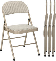 HOMCOM Set de 4 Scaune Pliabile, Scaune Moderne cu Perne din Poliester pentru Acasă și Birou, 45x46x78 cm, Bej | Aosom Romania (835-005V02BG)