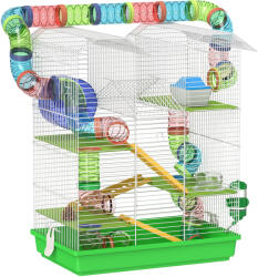PawHut Cușcă pentru Hamsteri și Rozătoare cu 5 Niveluri și Tuburi Colorate Albastru | Aosom Romania (D51-162V00GN)