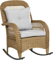 Outsunny fotoliu-balansoar în stil boho, PE-rattan, fotoliu-balansoar din rattan, huse perne lavabile, Natural + Gri deschis | Aosom Romania (867-113V00YL) Balansoar
