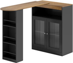 HOMCOM Masă de Bar Extensibilă și Rotativă 90° cu Rafturi Deschise și 2 Uși din Sticlă 150x80x105, 5 cm Negru și Natural | Aosom Romania (83A-458V00BK)