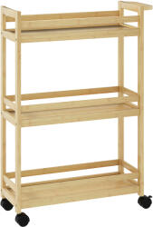 HomCom Raft de Baie din Bambus cu 3 Niveluri, Carucior Organizator cu Roți pentru Bucătărie, Baie, Living, 55 x 20 x 75 cm - Natural | Aosom Romania (834-765V00ND)