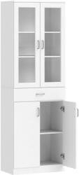 HOMCOM Bufet înalt pentru bucătărie, dulap de bucătărie, 4 uși dintre care 2 din sticlă, sertare, etajere reglabile, 60x35x180cm, alb | Aosom Romania (83A-445V00WT)