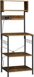 HOMCOM Raft de Bucatarie cu Prize Mutiple, Dulap pentru Microunde cu Rafturi și Mânere din Sârmă Stil Industrial, 90x42x130 cm, Maro | Aosom Romania (801-317V90RB) Raft